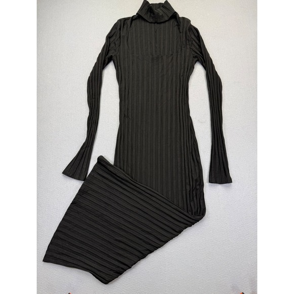 Reformation Dresses & Skirts - Reformation Black Ribbed Cutout Mock Neck Maxi Dress Size Medium M Long Slv‎